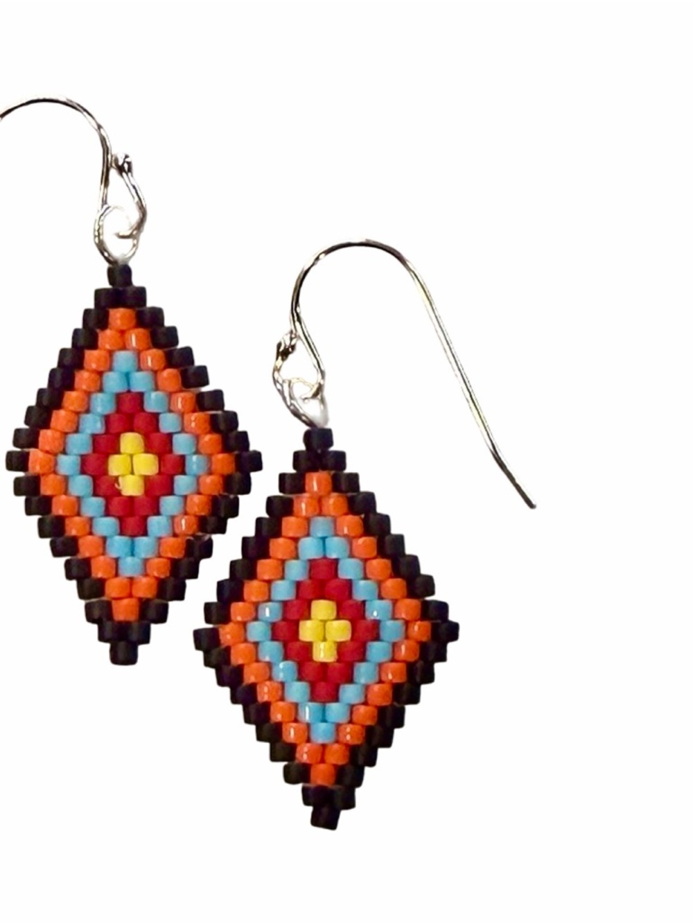Southwest Diamond Beaded Petite Earrings Colorful Style, Sterling Earring Hooks